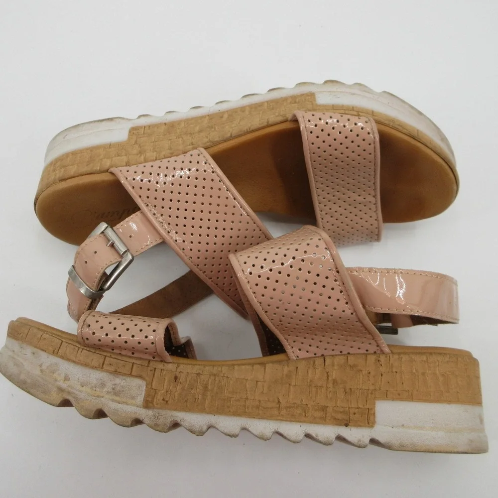 Piampiani Pink Perforated Patent Leather Platform Slingback Sandals Italy